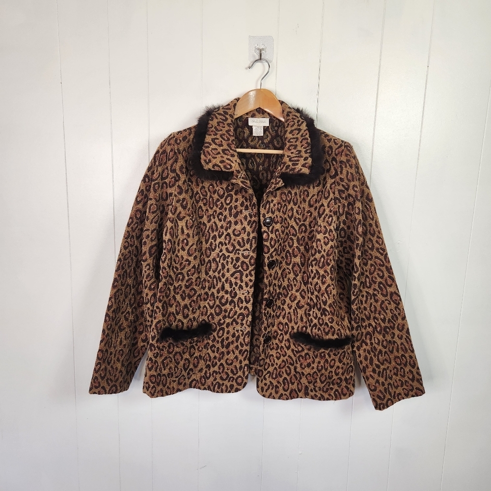 Vintage Leopard Print Faux Fur Coat Jacket Glam Rockabilly Womens Size XL 90s - Picture 4 of 12